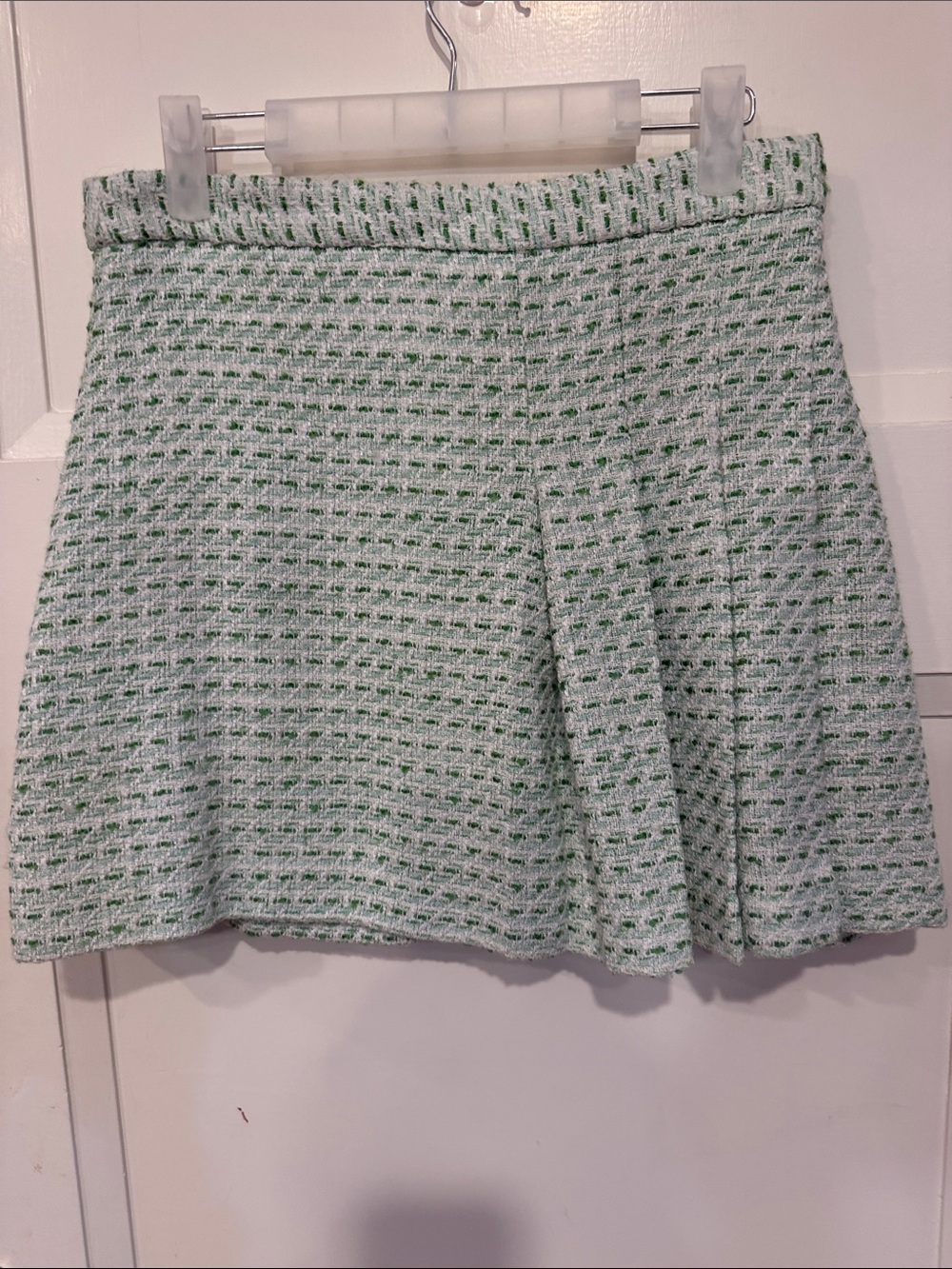 Zara Green and White Textured Circle Skirt